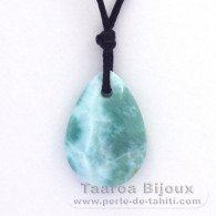 Waxed cotton Necklace and 2 Larimar - 23 x 16 x 5.5 mm - 2.56 gr and 0.6 gr