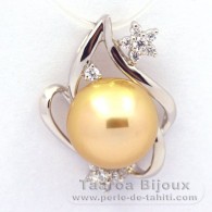 Rhodiated Sterling Silver Pendant and 1 Tahitian Australian Pearl Semi-Baroque C 11.1 mm