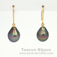 18K solid Gold Earrings and 2 Tahitian Pearls Semi-Baroque B 9.1 mm