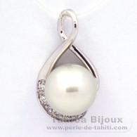 Rhodiated Sterling Silver Pendant and 1 Tahitian Australian Pearl Semi-Baroque C 11.2 mm