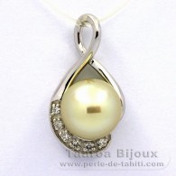 Rhodiated Sterling Silver Pendant and 1 Tahitian Australian Pearl Semi-Baroque C 10.9 mm