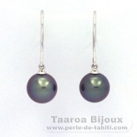 18K Solid White Gold Earrings and 2 Tahitian Pearls Round B 8.8 mm