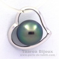 18K Solid White Gold Pendant and 1 Tahitian Pearl Round B 8.3 mm