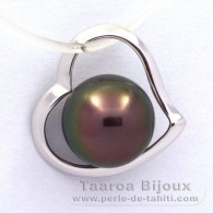 18K Solid White Gold Pendant and 1 Tahitian Pearl Round A 8.5 mm