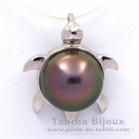 18K Solid White Gold Pendant and 1 Tahitian Pearl Round B 9.4 mm