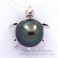 18K Solid White Gold Pendant and 1 Tahitian Pearl Round B 9.9 mm