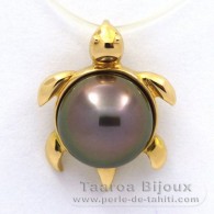 18K solid Gold Pendant and 1 Tahitian Pearl Round B 10 mm