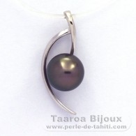 Rhodiated Sterling Silver Pendant and 1 Tahitian Pearl Round C 9.2 mm
