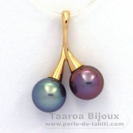 18K solid Gold Pendant and 2 Tahitian Pearls Round B+ 10.2 mm
