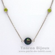 Rhodiated Sterling Silver Necklace and 5 Tahitian Pearls Near-Round C from 8.5 to 8.9 mm