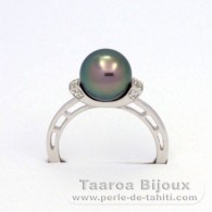 Rhodiated Sterling Silver Ring and 1 Tahitian Pearl Round B 8.8 mm