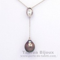 Rhodiated Sterling Silver Necklace and 1 Tahitian Pearl Semi-Baroque B 10.2 mm