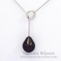 Rhodiated Sterling Silver Necklace and 1 Tahitian Pearl Ringed B 10.7 mm