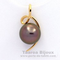 18K solid Gold Pendant and 1 Tahitian Pearl Round B 9.7 mm