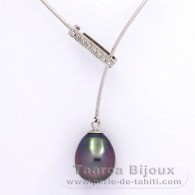 Rhodiated Sterling Silver Necklace and 1 Tahitian Pearl Semi-Baroque B 10.9 mm