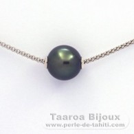 Rhodiated Sterling Silver Necklace and 1 Tahitian Pearl Near-Round C 12.1 mm