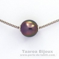 Rhodiated Sterling Silver Necklace and 1 Tahitian Pearl Semi-Baroque B 11.3 mm