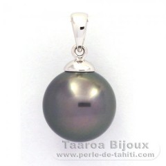 18K Solid White Gold Pendant and 1 Tahitian Pearl Round B 11.8 mm