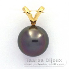 18K solid Gold Pendant and 1 Tahitian Pearl Round B 9.5 mm