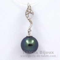 Rhodiated Sterling Silver Pendant and 1 Tahitian Pearl Round C+ 10.3 mm