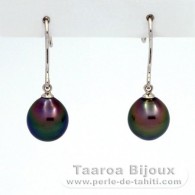 Rhodiated Sterling Silver Earrings and 2 Tahitian Pearls Semi-Baroque A 8.9 mm