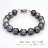 Rhodiated Sterling Silver Bracelet and 15 Tahitian Pearls Semi-Baroque B from 9 to 9.4 mm
