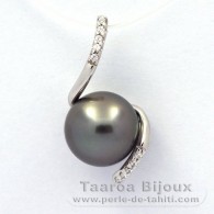 Rhodiated Sterling Silver Pendant and 1 Tahitian Pearl Round C 9.7 mm