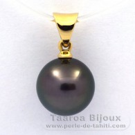 18K solid Gold Pendant and 1 Tahitian Pearl Round B 9.4 mm