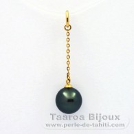 18K solid Gold Pendant and 1 Tahitian Pearl Round A 9 mm