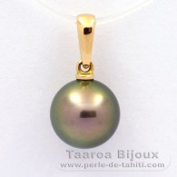 18K solid Gold Pendant and 1 Tahitian Pearl Round B 9.4 mm