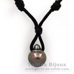 Waxed Cotton Necklace and 1 Tahitian Pearl Semi-Baroque C 11.7 mm