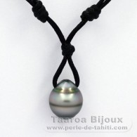 Waxed Cotton Necklace and 1 Tahitian Pearl Ringed C 13.4 mm