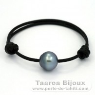 Leather Bracelet and 1 Tahitian Pearl Ringed C 13 mm