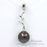Rhodiated Sterling Silver Pendant and 1 Tahitian Pearl Round C 9.2 mm