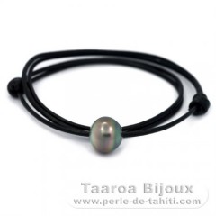 Leather Necklace and 1 Tahitian Pearl Semi-Baroque C 14.5 mm