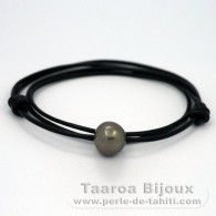 Leather Necklace and 1 Tahitian Pearl Semi-Baroque C 14 mm