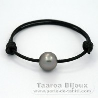 Leather Bracelet and 1 Tahitian Pearl Round C 13.1 mm