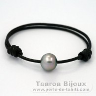 Leather Bracelet and 1 Tahitian Pearl Semi-Baroque C 12.1 mm