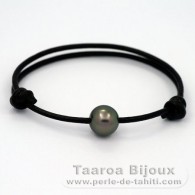 Leather Bracelet and 1 Tahitian Pearl Round C 10.5 mm