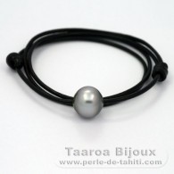 Leather Necklace and 1 Tahitian Pearl Semi-Baroque C 13.9 mm