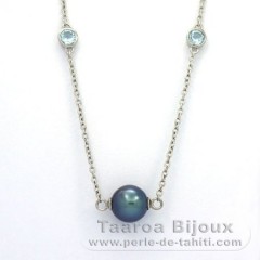 Rhodiated Sterling Silver Necklace and 5 Tahitian Pearls Near-Round C  8.5 to 9.1 mm