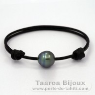 Leather Bracelet and 1 Tahitian Pearl Ringed C 12 mm