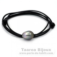 Leather Necklace and 1 Tahitian Pearl Baroque C 12.8 mm