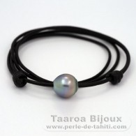 Leather Necklace and 1 Tahitian Pearl Semi-Baroque C 13.6 mm
