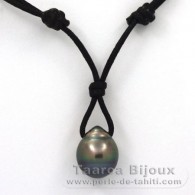 Waxed Cotton Necklace and 1 Tahitian Pearl Ringed C 12.6 mm