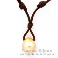 Waxed Cotton Necklace and 1 Australian Pearl Semi-Baroque C 12.7 mm