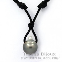 Waxed Cotton Necklace and 1 Tahitian Pearl Ringed C 13 mm