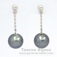 Gold 14k Earrings and 2 Tahitian Pearls Round B 8.8 mm