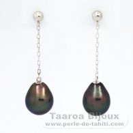 14K solid Gold Earrings and 2 Tahitian Pearls Semi-Baroque A/B 8 mm