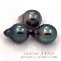 Lot of 3 Tahitian Pearls Semi-Baroque B from 9.9 to 10 mm